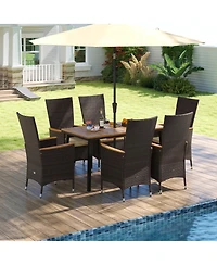Gouun 7-Piece Outdoor Wicker Dining Set with Acacia Wood Table