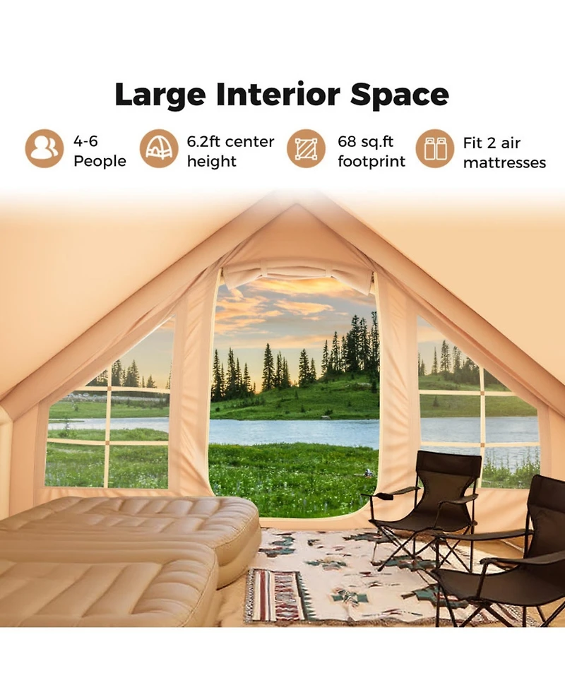 Gouun Inflatable Camping Tent for 4-6 People with Mesh Windows