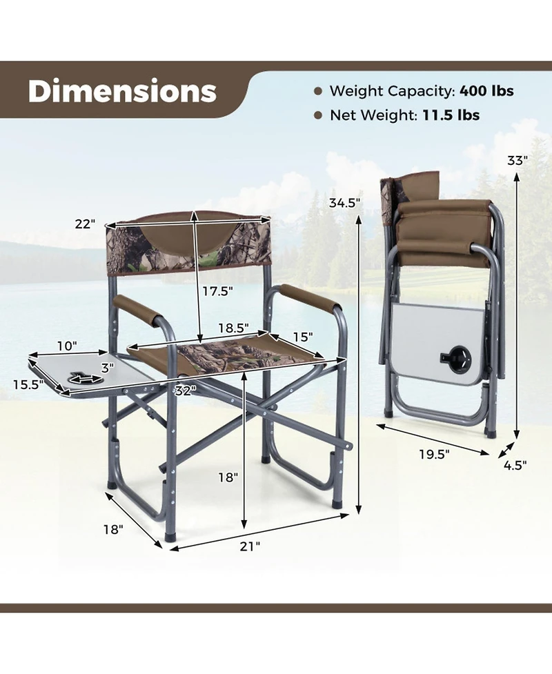 Gouun Lightweight Folding Camping Chair with Side Table and Cup Holder