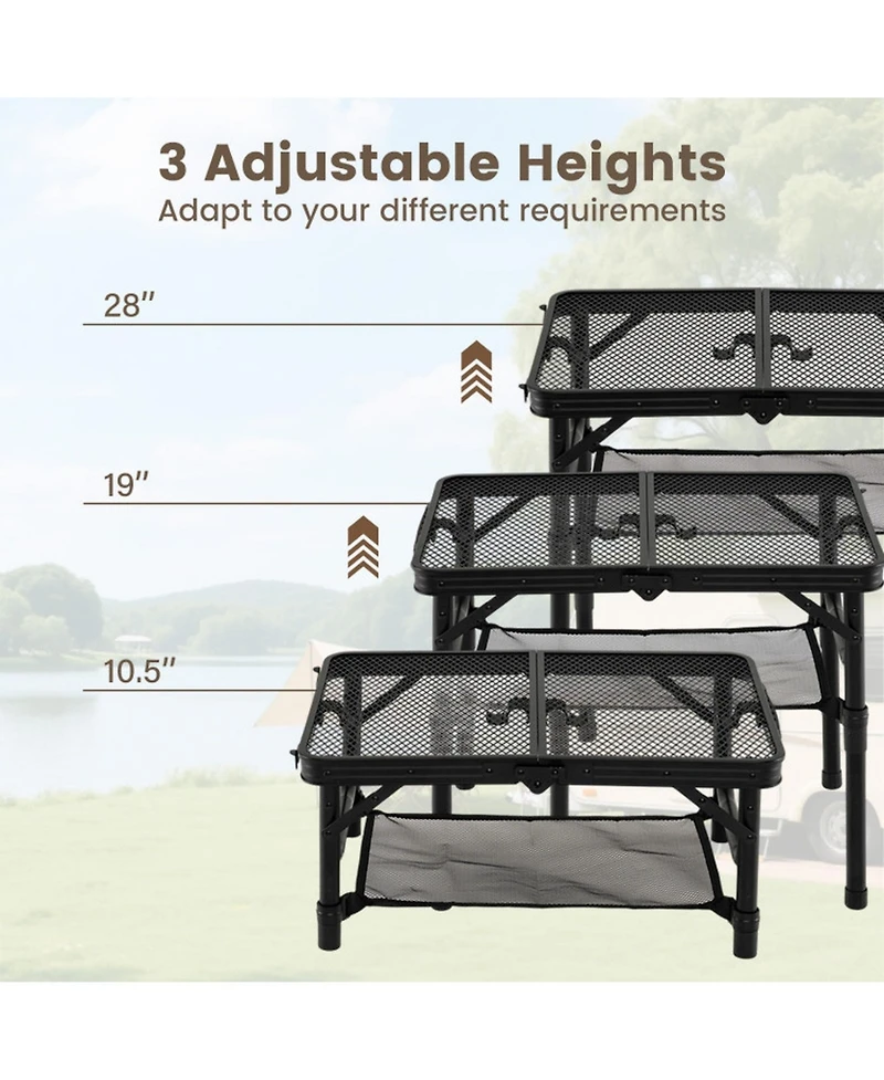Gouun 3-Height Folding Camping Table with Storage Net
