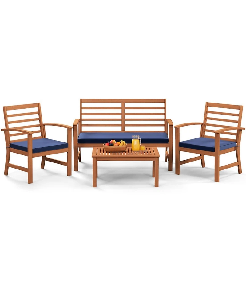Gouun 4-Piece Acacia Wood Outdoor Conversation Set with Cushions