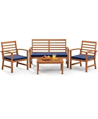 Gouun 4-Piece Acacia Wood Outdoor Conversation Set with Cushions