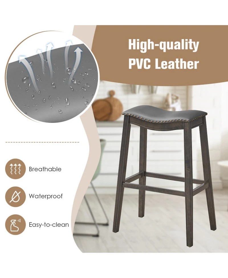 Gouun Set of 2 Backless Bar Stools with Nailhead Pvc Leather Seat