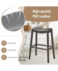 Gouun Set of 2 Backless Bar Stools with Nailhead Pvc Leather Seat