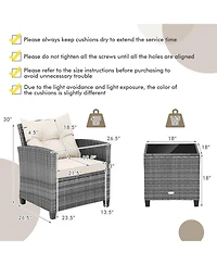 Gouun 3-Piece Outdoor Wicker Conversation Set with Glass Table