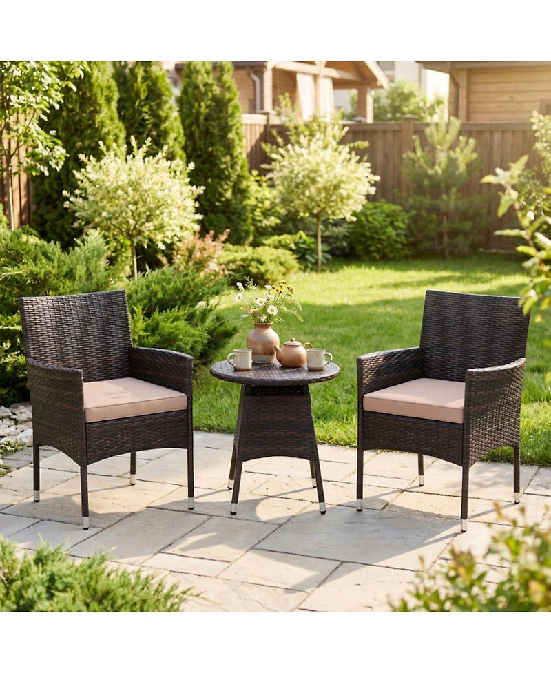 Gouun 3-Piece Patio Bistro Set with 2 Woven Chairs and Round Side Table