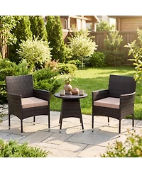 Gouun 3-Piece Patio Bistro Set with 2 Woven Chairs and Round Side Table
