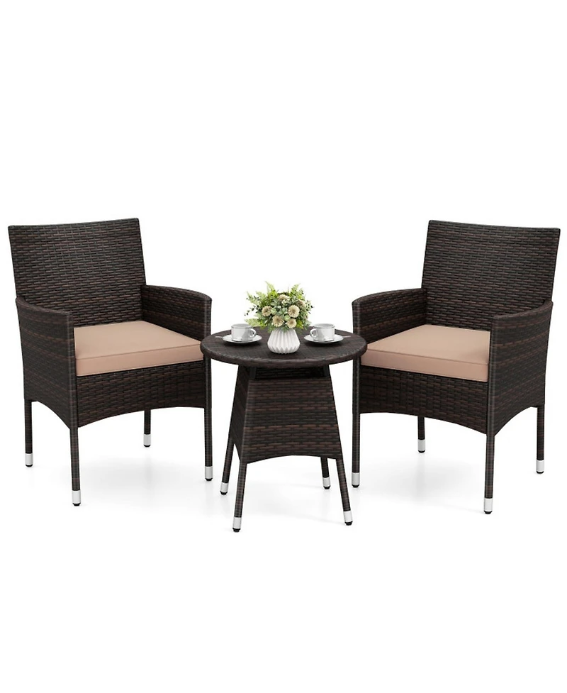 Gouun 3-Piece Patio Bistro Set with 2 Woven Chairs and Round Side Table