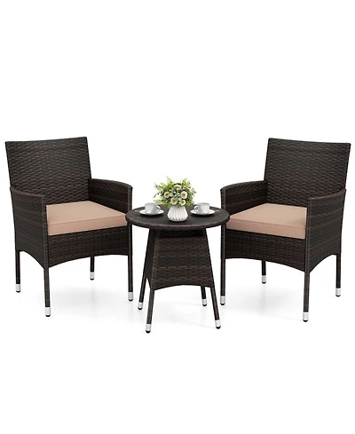 Gouun 3-Piece Patio Bistro Set with 2 Woven Chairs and Round Side Table