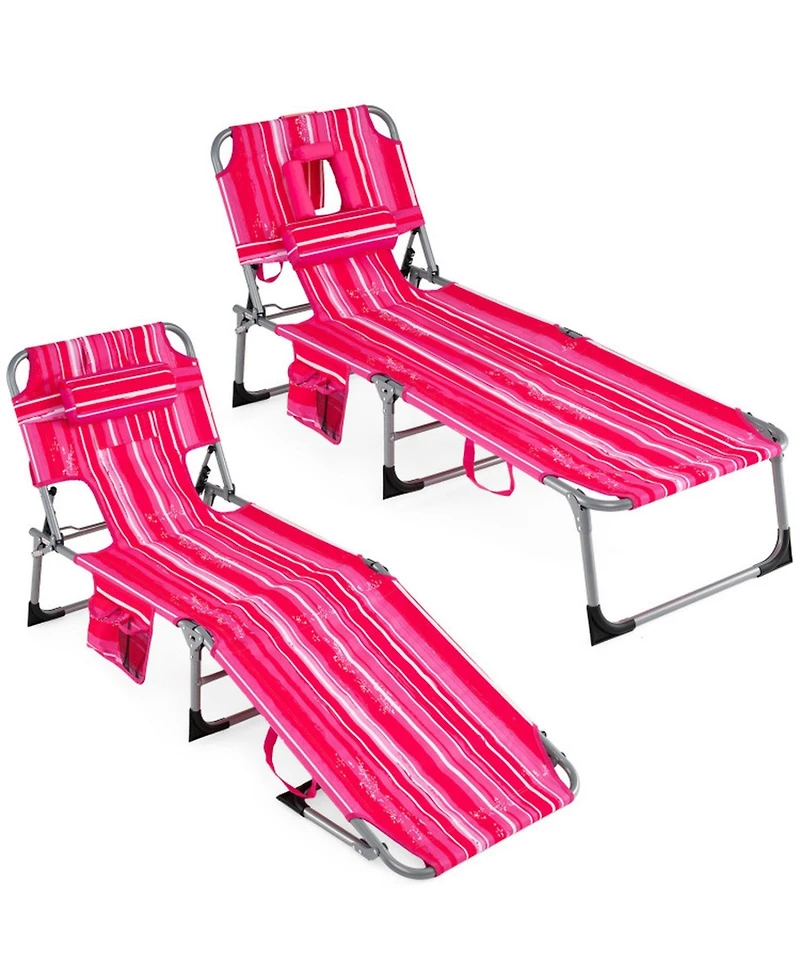 Gouun Portable Tanning Chaise Lounge Chairs Set of 2 with Adjustable Footrest