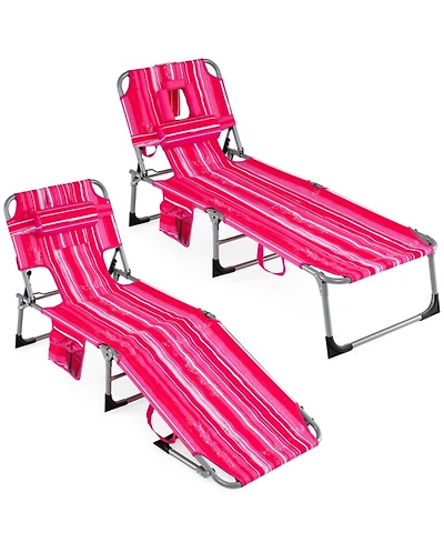 Gouun Portable Tanning Chaise Lounge Chairs Set of 2 with Adjustable Footrest