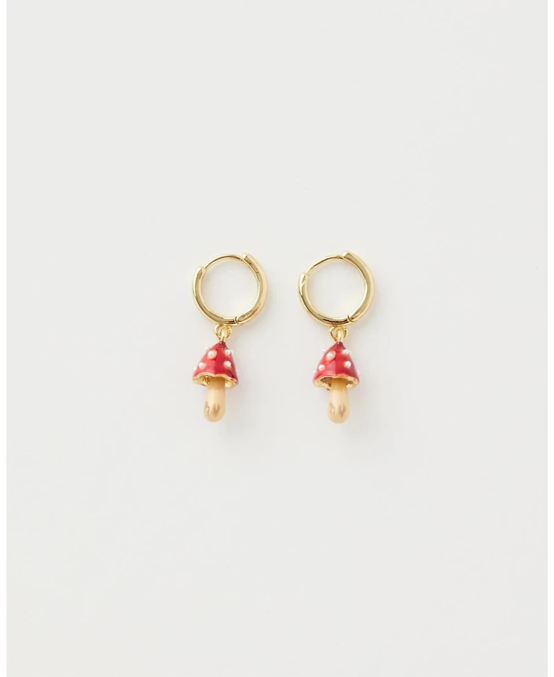 Fable England Enamel Mushroom Huggie Earrings
