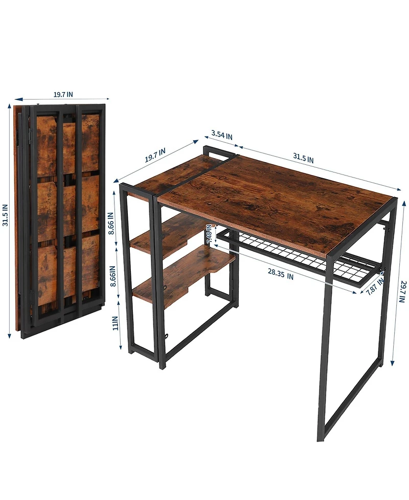 gaomon Folding Desk with Storage Shelves-Space-saving, Sturdy, and Durable No Assembly Required Ideal for Bedrooms and Home Offices