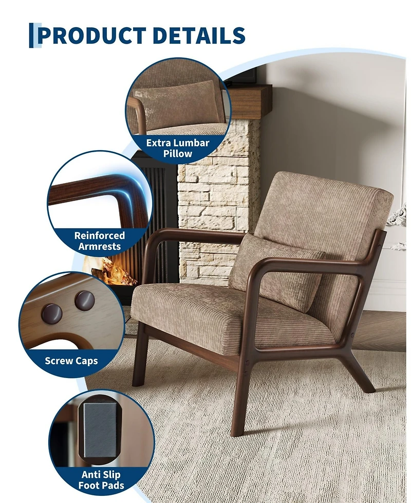 gaomon Two-piece Wide Stripe Corduroy Accent Chairs, sturdy wooden frame, comfortable reading chairs with lumbar pillows