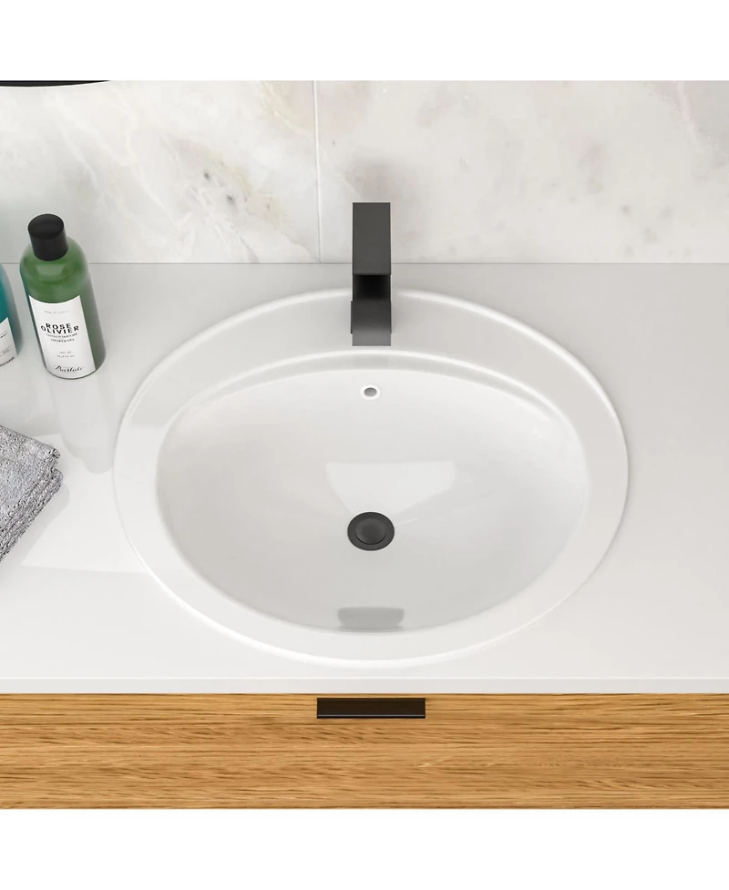Midola 21.8 Inch Drop In Bathroom Sink Porcelain 21.8x19.5inch Ceramic Vitreous Above Counter Vanity Lavatory Sink