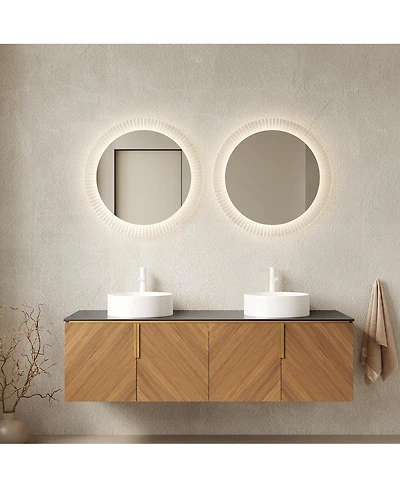 Sillysis 60 Inch Double Sink Bathroom Vanity, Sintered Stone Top, Double Ceramic Vessel Sink