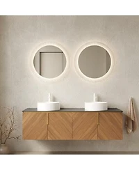 Sillysis 60 Inch Double Sink Bathroom Vanity Sintered Stone Top Double Ceramic Vessel Sink Soft Close Large Storage