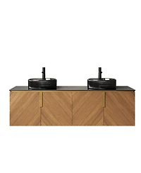 Sillysis 60 Inch Double Sink Bathroom Vanity, Sintered Stone Top, Double Glass Vessel Sink, Soft Close Large Storage