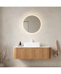 Sillysis Wall Mounted Bathroom Vanity with Rectangular Ceramic Sink, Modern Wood Grain Cabinet, Soft Close Drawer, Pre-assembled