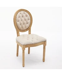 Clihome French Style Solid Wood Frame Antique Painting, Hand-pulled buckle decoration Pu artificial leather Dining Chair,Set of 2