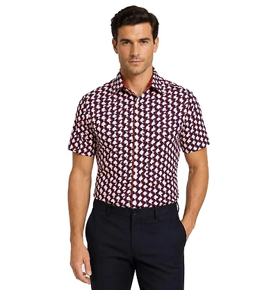 Elie Balleh Men's Slim Fit Geometric Print Short Sleeve Shirt