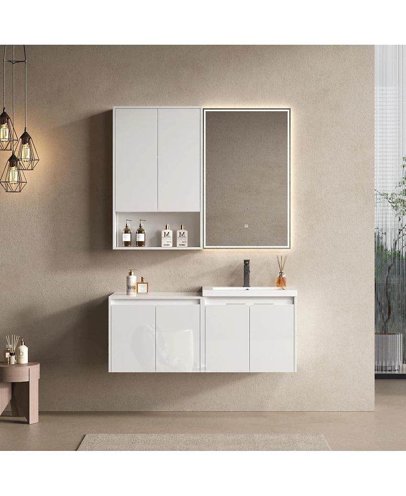 Sillysis 47 Inch Modern Wall Mounted Bathroom Vanity with Resin Sink, Soft Close Doors, Water-Resistant Double Cabinet Storage