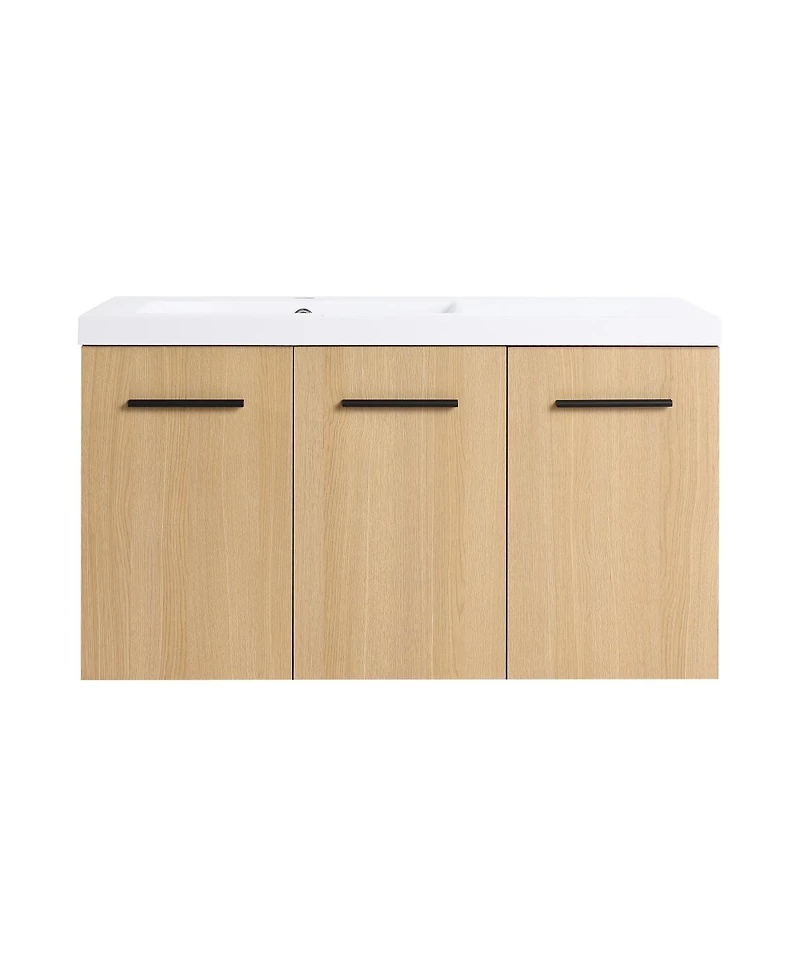 Sillysis 36 Inch Wall Mounted Bathroom Vanity with Resin Sink Top, Soft Close Doors