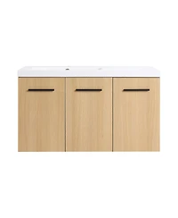Sillysis 36 Inch Wall Mounted Bathroom Vanity with Resin Sink Top, Soft Close Doors
