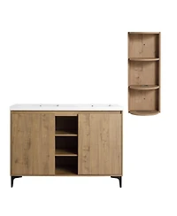 Sillysis 47.6 Inch Freestanding Double Sink Bathroom Vanity with Resin Basin, Wall Mounted Storage Rack, Modern Adjustable Shelves