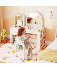 Slickblue Kids Makeup Vanity Table Set with Lighted Mirror and Chair for Ages 3+