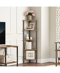 Slickblue Space-Saving Industrial Corner Bookcase with 5 Open Storage Shelves