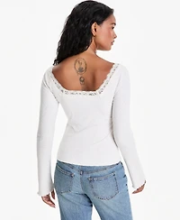 And Now This Petite Lace Trim Scoop Knit Ribbed-Knit T-Shirt, Macy's Exclusive
