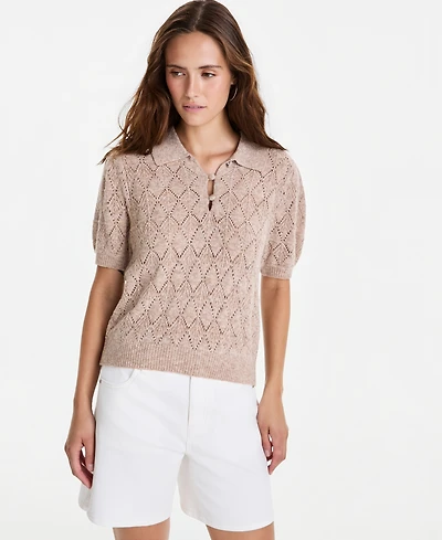 And Now This Women's Pointelle-Knit Short-Sleeve Polo, Macy's Exclusive