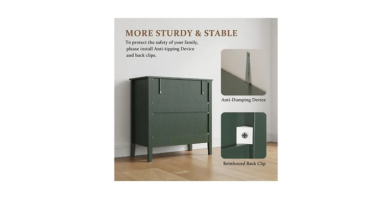 Lucky One 32"W Wide Fluted Nightstand with 3-Drawer