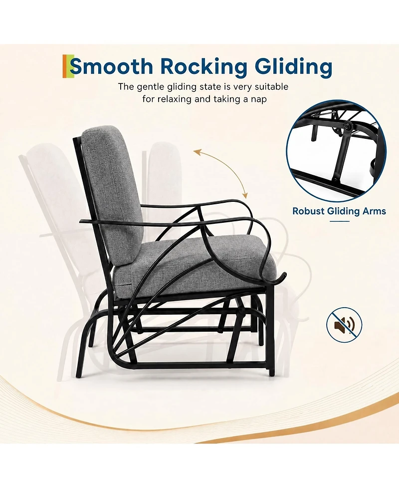 homfan Set of 2 Patio Glider, Outdoor Glider Chair with Removable Cushion and Heavy Duty Metal Frame for Garden or Yard