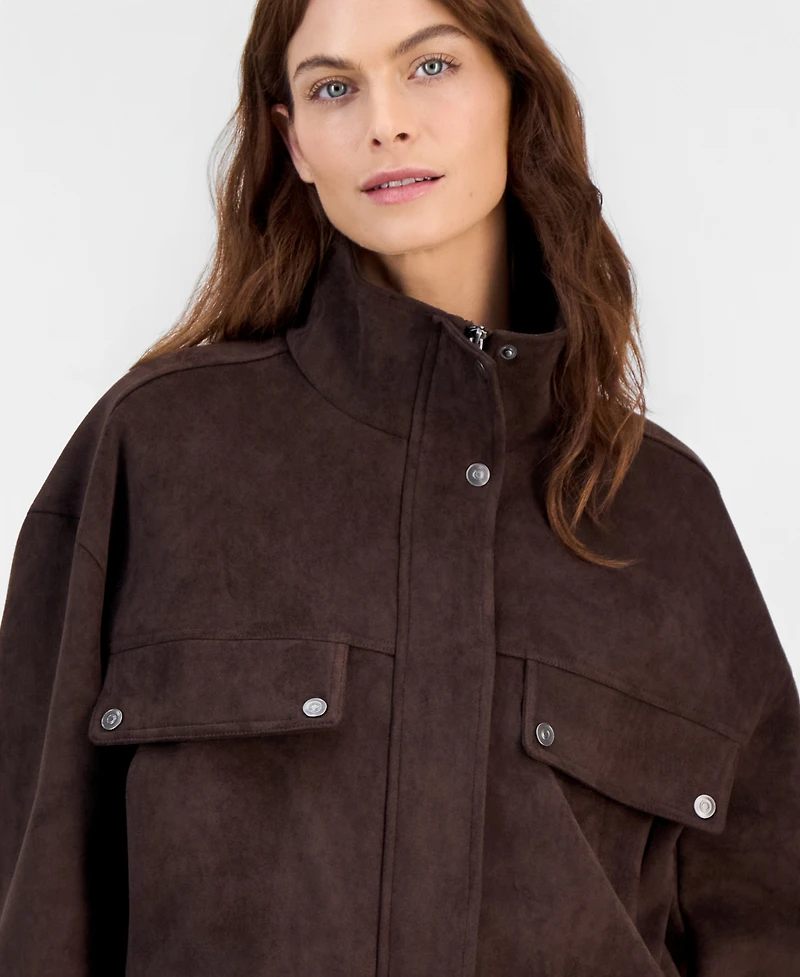 And Now This Women's Faux Suede Stand-Collar Bomber Jacket, Macy's Exclusive