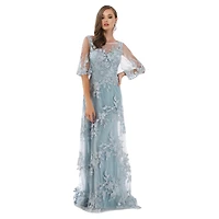 Lara Women's Cape Sleeves A-line Lace Gown