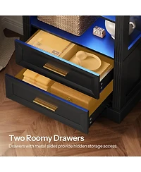 Slickblue Tall Bookcase with Led Lighting, Arched Design and 2 Drawers