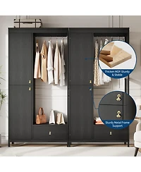 homfan Spacious Storage Armoire Wardrobe, 78.9'' Modern Wood Frame, Drawers, Shelves, Hanging Rod, Freestanding Cabinet, for Clothes, Entryway