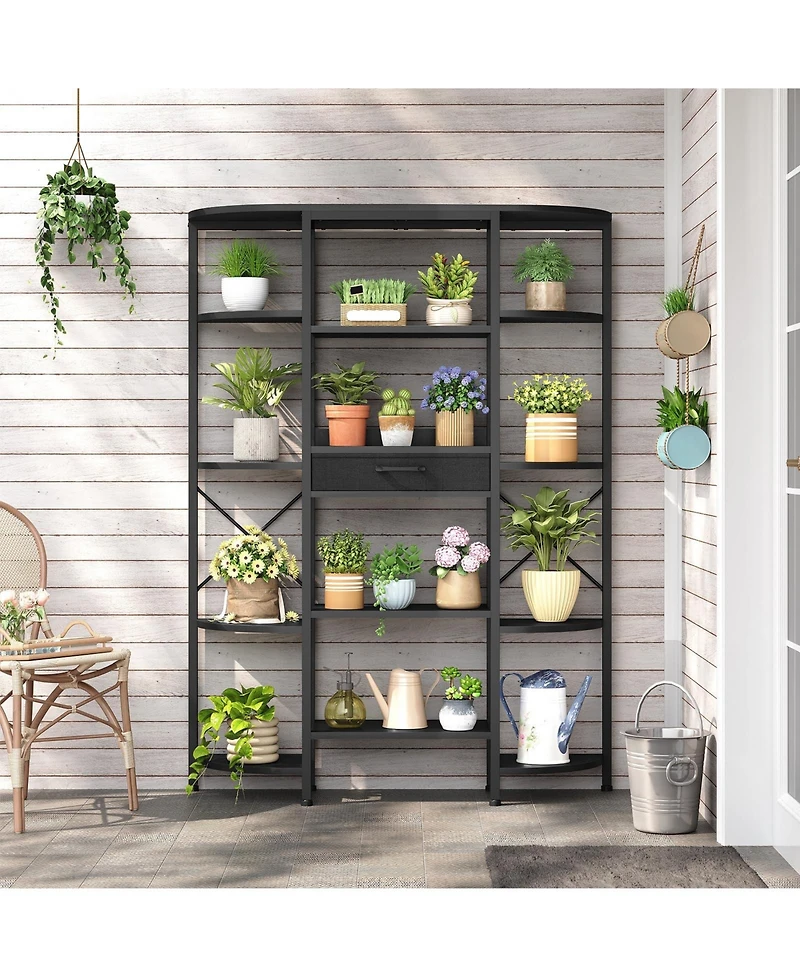 Slickblue Tall Bookcase with 12 Open Shelves and Fabric Storage Drawer