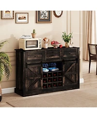 Slickblue 52 Inch Home Bar Cabinet with Led Lights, Sliding Barn Doors and Wine Storage