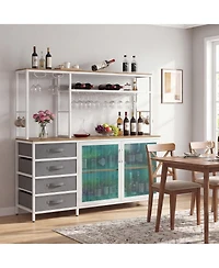 Slickblue Modern 55 Inch Coffee Table Sideboard with Led Lights and Power Ports