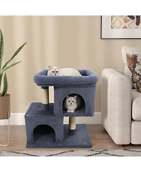 Gymax 25.5'' Cat Tree with 2 Large Condo Padded Top Perch Sisal Scratching Posts for Cats