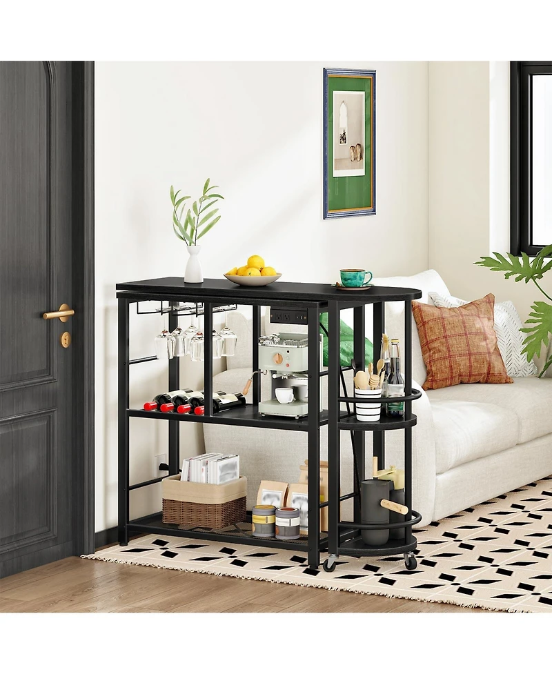 Slickblue 3 Tier L-Shaped Bar Table with Power Outlet Charging Station for Corner Use