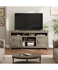 homfan 63 Inch Brown Farmhouse Wood Tv Stand, Entertainment Center with Adjustable Shelves, Tv Stand with Cabinet Doors, for Living Room, Bedroom