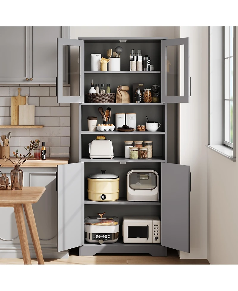 homfan 67" Bathroom Cabinet - Freestanding Storage with Glass Doors and Adjustable Shelves for Kitchen or Living Room