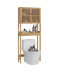 Midola Over the Toilet Cabinet, Bamboo Bathroom Above Toilet Storage with Slatted Doors and Adjustable Shelf for Bathroom