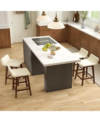 Gymax 2 Piece 24'' Upholstered Barstools with Low Back Footrest Wood Legs for Kitchen Island