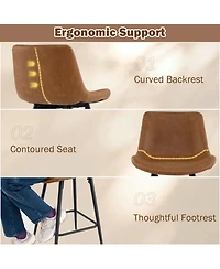 Gymax Set of 2 Bar Stools 24 Inch Counter Height Bar Chairs with Backs and Footrests