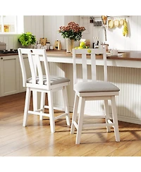 Gymax Set of 2 25'' Swivel Counter Height Chairs with Upholstered Seat Rubber Wood Frame
